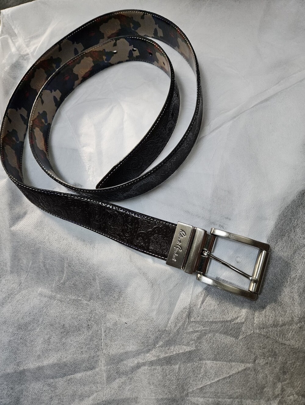 Robert Graham Men's Reversible Paisley & Floral Leather Belt Size 50/52